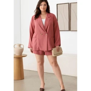 Plus Size Blazer Short Set Double Breasted Pockets Business Casual Outfit - Picture 1 of 7