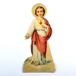 German Die Cut Scrap Sacred Heart Of Jesus Stand Up Easel Back Card 7" - Picture 1 of 5