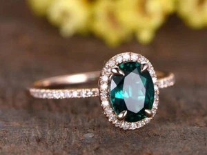 1.55 Ct Real Natural Emerald & Diamond Wedding Ring 14K Solid Rose Gold Size 6 - Picture 1 of 6