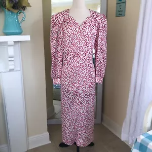 Vtg David Brown 70s Hostess Lounge Maxi Dress Red Polka Dot V-Neck Zip Size M - Picture 1 of 12