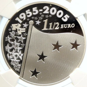 2005 FRANCE Silver European Union FLAG Proof Silver 1 1/2 Euro Coin NGC i99948 - Picture 1 of 5