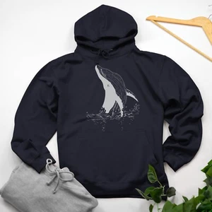 Whale Ink Drawing Hoodie Various Size & Colours - Picture 1 of 18