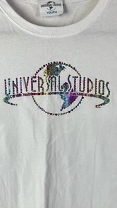 Universal Studios T-Shirt Youth X-Large XL White Multicolor Bling Stones Gems - Picture 1 of 6
