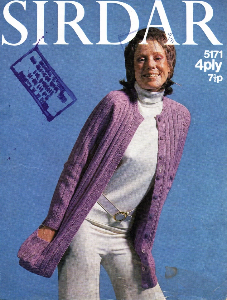 ~Vintage 1970s Sirdar Knitting Pattern For Long Line Ribbed Cardigan ~ 32" ~ 38" - Image 1 of 1