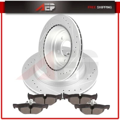 Rotores de disco de freno trasero perforados y pastillas de cerámica para BMW 328i xDrive 328i 2009-13 Foto 1 de 4