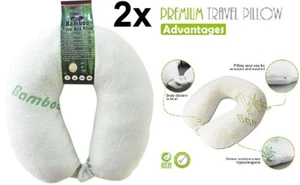 2 X Bamboo Memory Foam Travel Pillow U sharpFlight Neck Support Cushion Sleep - Picture 1 of 5