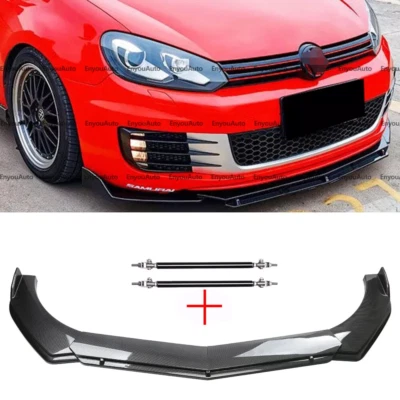 Carbon Fiber Front Bumper Lip Spoiler Splitter + Strut Rods For Volkswagen CC  Foto 1 de 4