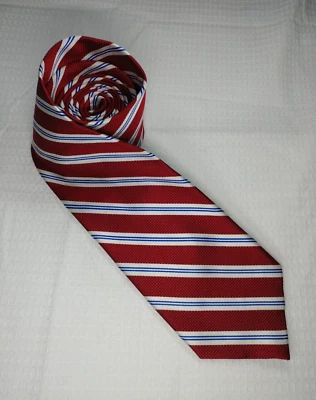 Jos. A Bank Executive Collection Mens Repp Tie 100% Silk Red White & Blue Stripe - Image 1 of 4