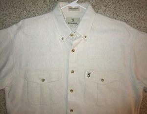 Browning Hunting Safari Shirt Super Naturals 100% Linen HEAVYWEIGHT Vintage L - Picture 1 of 3