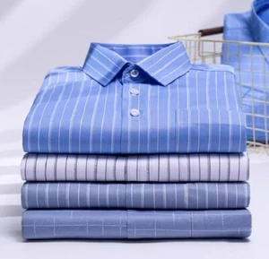 Mens Dress Shirts Formal Business Long Sleeves Striped Elastic Non Iron Shirts - Picture 1 of 23