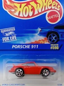 1996 Hot Wheels International Card PORSCHE 911 Red w/Lrg-Sm Chrome SB Sp #590