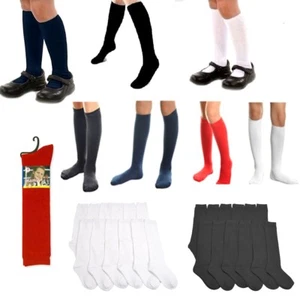 6~12 Women Girl Pairs Knee High Uniform School Socks Junior Plain Kid Navy White - Picture 1 of 6