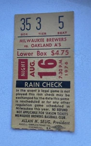 Boleto del estadio del condado de los Milwaukee Brewers 1976 16 de agosto Oakland A’s - YOUNT - Imagen 1 de 2