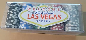 100 Stück "Las Vegas" Design Pokerchips in durchsichtiger Kunststoffschale - Bild 1 von 6