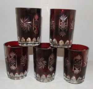 5 Red Cut To Clear Glass Tumbler Set 3.75” Tall - Picture 1 of 3