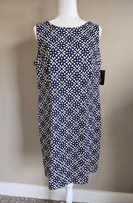 Alyx Shift платье Sz 16 темно-синий, желтовато-коричневый, белый геометрический - Изображение 1 из 4