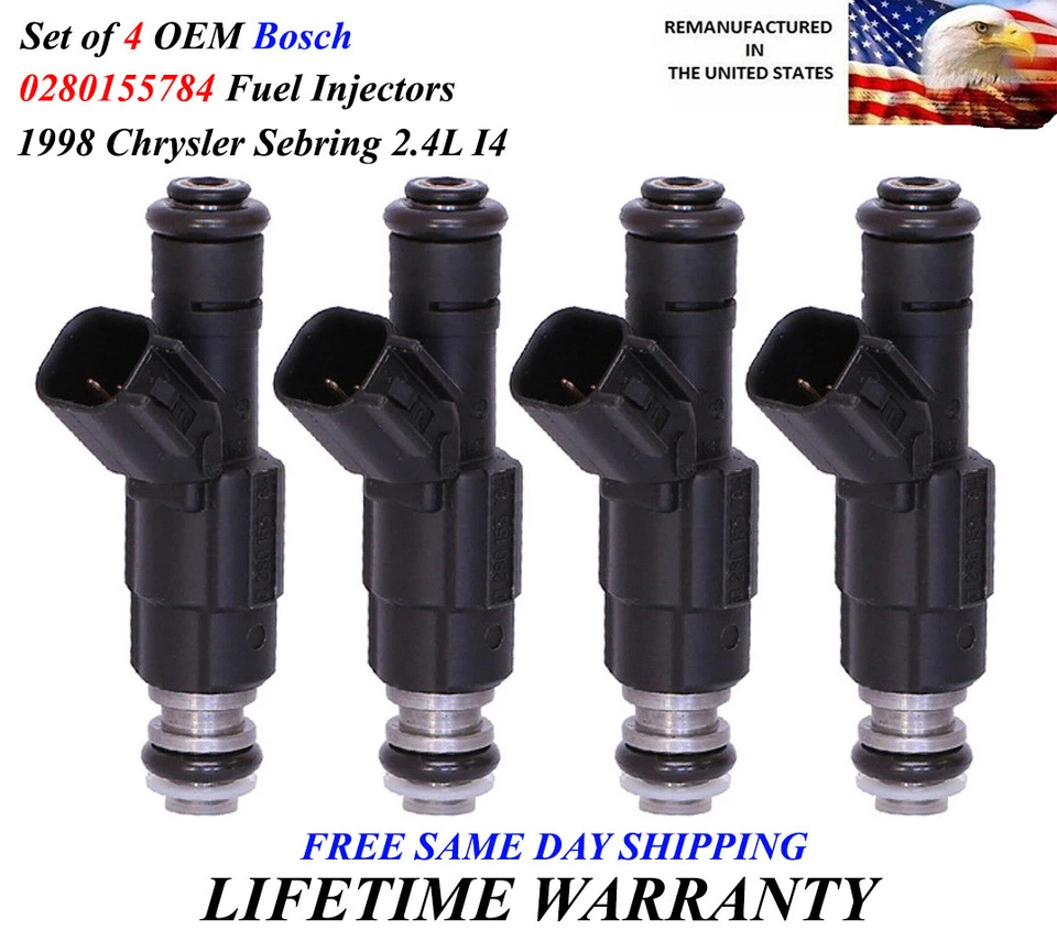 Juego genuino de 4 inyectores de combustible Bosch OEM para Chrysler Sebring 1998 2,4 L I4 Foto 1 de 1