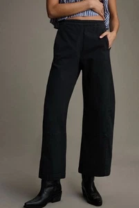 Pilcro Anthropologie The Izzie Relaxed Black Denim Pull-On Barrel Pants Small - Picture 1 of 15