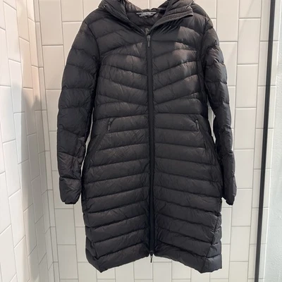 LANDS' END Black Packable Lightweight Coat Hooded Down Long Jacket XS 2/4 Cozy - Image 1 of 4
