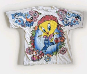 VTG Tweety Bird Shirt Size ~S/M AOP Double Sided Hiphol Fresh 1996 Single Stitch - Picture 1 of 16