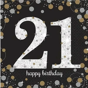 21st Birthday Party Supplies Sparkling Lunch Napkins (Pack 16) - Picture 1 of 1