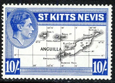 ST.KITTS-NEVIS Rey Jorge VI 1948 10 chelines negro y ultramarino SG 77e MNH Foto 1 de 2