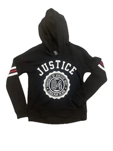 Justice Girls Hoodie Sweatshirt Size 14 Black/White Graphic Logo Pre-owned - Picture 1 of 8