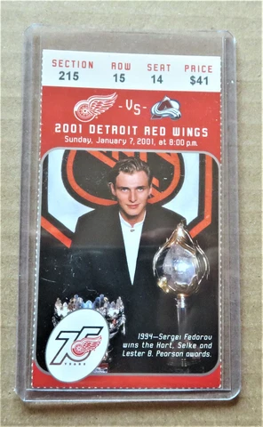 Red Wings vs Colorado Avalanche ticket stub Jan 07, 2001 - Yzerman 2 Goals Cover