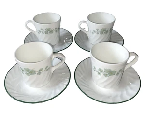 Corelle Callaway Ivy Cups Mugs And Saucers Set Of 4 Ridged Plates Corning Green - Picture 1 of 9