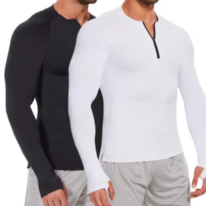 Men Compression Long Sleeve Shirt 1/4 Zip Thermal Tops Athletic Workout Tank Top - Picture 1 of 20
