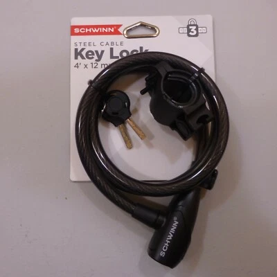 Schwinn Keyed Bicycle Lock 4' x 12mm Vinyl Covered Braided Steel Cable + Bracket - Image 1 of 4
