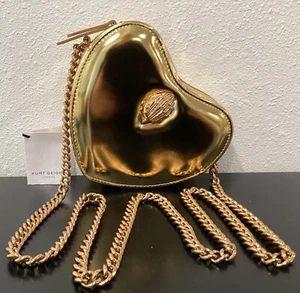 Kurt Geiger Kensington Metallic Gold Leather Heart Crossbody Bag 7" x 2.25" x 6" - Picture 1 of 17