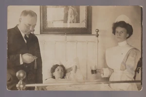 rppc 1910 DOCTOR Sick Bed PATIENT Taking Pulse NURSE Nursing HOSPITAL Occupation - Picture 1 of 5