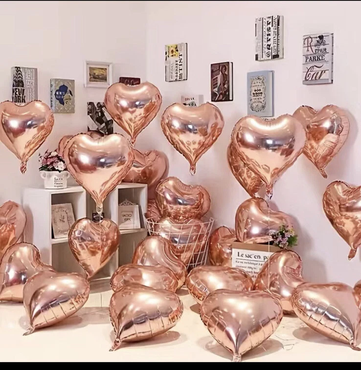 18" Rose Gold Heart Foil Balloon Bouquet valentines birthday party (10 pc) - Image 1 of 1