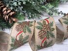 Christmas Wire Edged Hessian Pine Cone Ribbon Craft Tree Decorations 5m X 63mm.