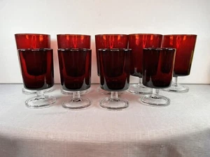 LUMINARC Stemware RUBY RED CLEAR STEMMED GOBLETS Drinking Glasses Set 9 France - Picture 1 of 13