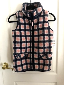NWT NAUTICA Size 12 Girl's Pink and Blue Plaid Collard Vest - Zip Closure - Picture 1 of 5