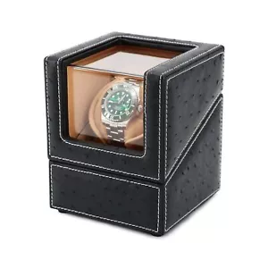 Automatic Single Watch Winder Ostrich Leather Exterior & Soft Flexible Pillows - Picture 1 of 7