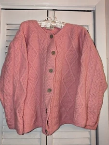 Maglione Vintage Connemara Magliatura Lana Merino Irlanda Rosa Cavo Bottone XL - Foto 1 di 10