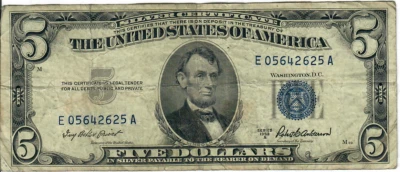 1953A 5$ Silver Certificate - Blue Seal - IBP/RBA E05642625A - #13598 - Image 1 of 2