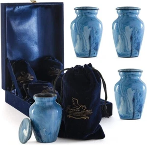 Small Cremation Urns for Human Ashes Keepsake Marble Blue - Set of 4 - Picture 1 of 5