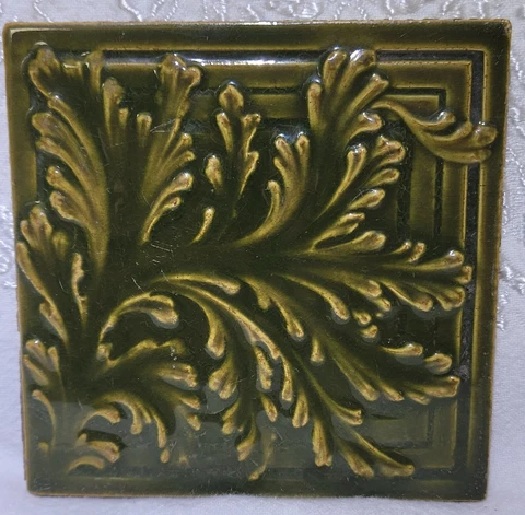 Atq Campbell Tile Stoke Upon Trent England Floral Leaf Embossed Majolica Rare Cover
