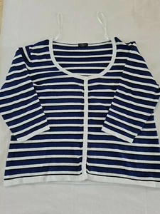 Ladies Top Cardigan Bm Size L Button Front 3/4 Sleeve Blue With Strips 3182 - Picture 1 of 11