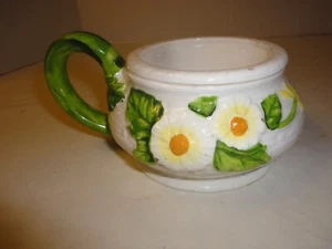 Vintage Geo Z Lefton Candle Holder Rustic Yellow Daisy 5408 White Basket Weave - Picture 1 of 6