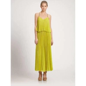 MAXI VESTIDO PLISADO BCBGMAXAZRIA LIME OSCURO JOELLE ESCALONADO XXS - Imagen 1 de 12