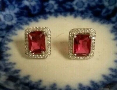 2,50 quilates esmeralda creado en laboratorio granate rojo halo mejor pendiente 14 k blanco/oro rosa Foto 1 de 4