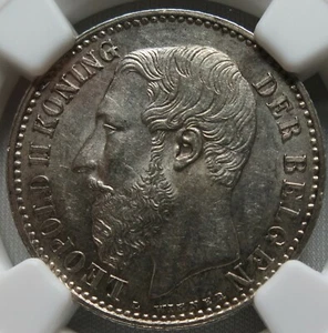 BELGIUM Netherlands 1 Franc 1887 NGC MS 61 UNC Flemish Dutch Leopold I Silver - Picture 1 of 3