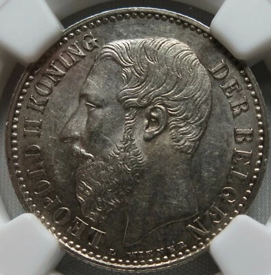BÉLGICA Países Bajos 1 Franco 1887 NGC MS 61 UNC Flamenco Holandés Leopoldo I Plata Foto 1 de 3