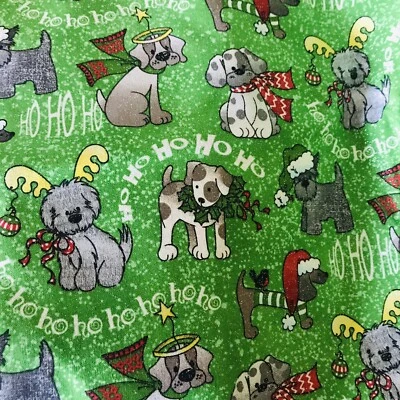 Christmas DOGS ~ Quilting Fabric ~ Glittery Sparkles Effect FQ 45cm x 55cm ~ GRN - image 1 of 4