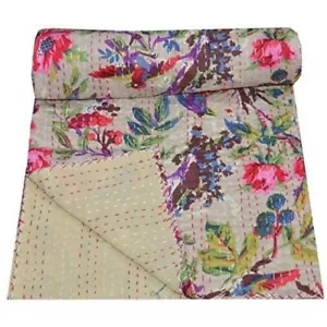 Indian Reversible Bohemian Kantha twin size bird print Quilted Throw table cover - Picture 1 of 3